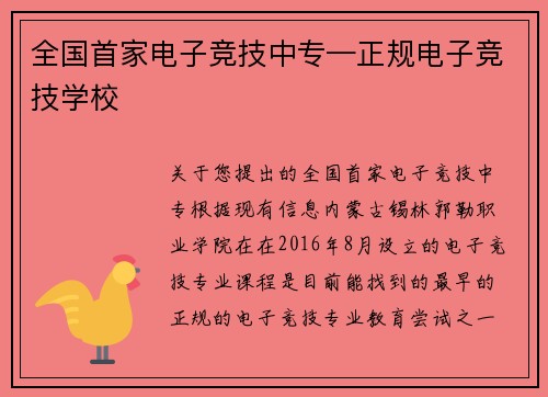 全国首家电子竞技中专—正规电子竞技学校